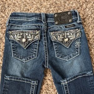 Miss Me Girls Dark Blue Skinny Jeans with Silver Accents